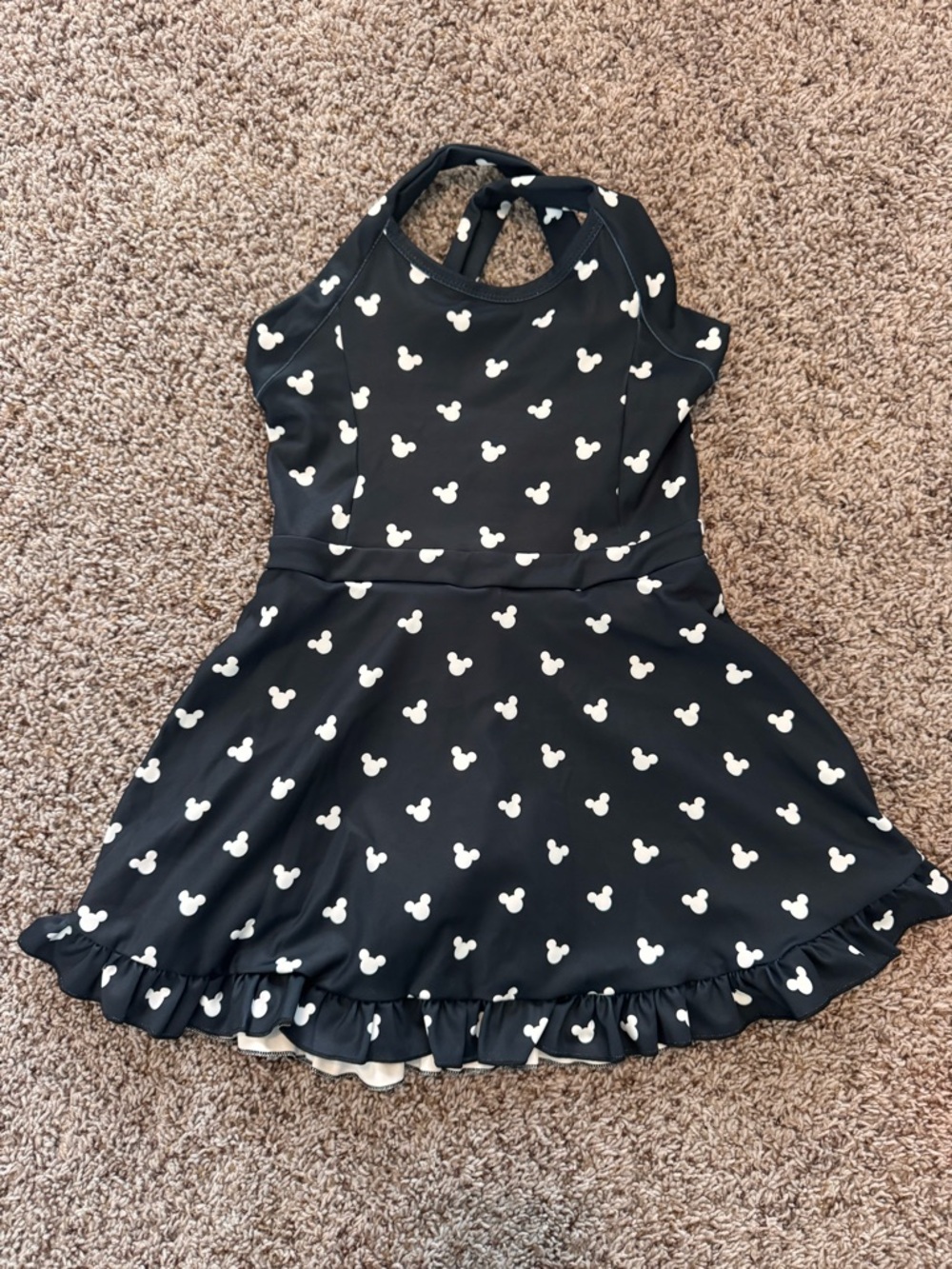 Girls Black Disney Mickey Print Ruffle-Hem Casual Dress